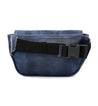 A blue leather Travers belt bag with an adjustable strap. (Brand: Bed Stu)