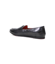 A single Bed Stu black leather Ballet with a low heel and red interior, displayed against a white background.