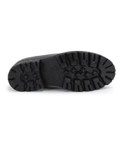 The image shows the textured sole of a black boot, displaying deep treads and a rugged design for additional traction. With hints of retro chic, this Lita K III by Bed Stu combines practicality with timeless style.