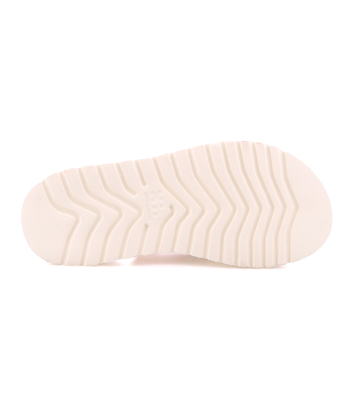 The image shows the bottom view of the Bed Stu Library sandal in white, featuring a platform sole with deep, angled grooves for traction—a retro-inspired nod to '90s nostalgia.