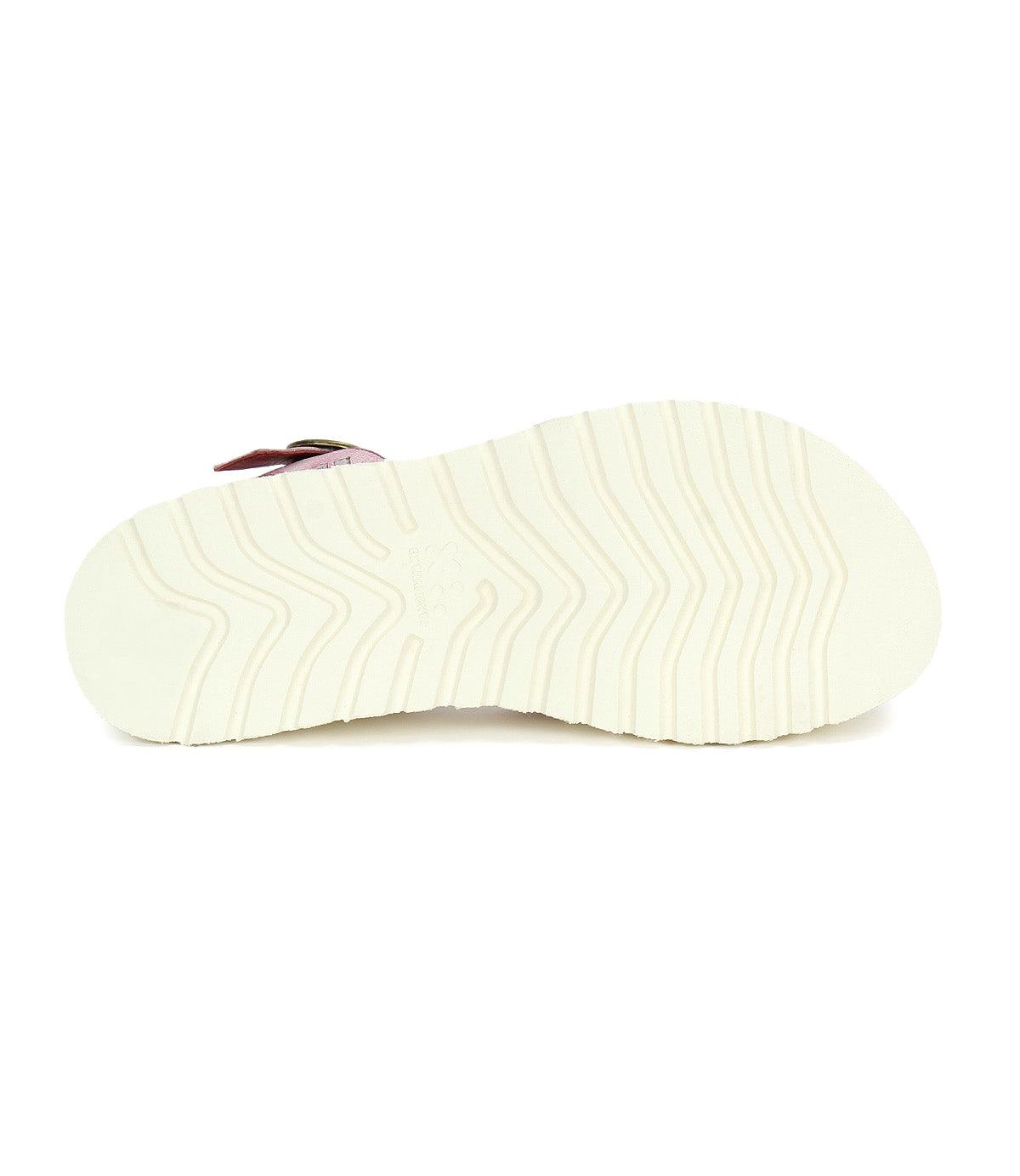 The image shows the bottom view of the Bed Stu Lift sandal in white, featuring a platform sole with a textured wavy pattern.