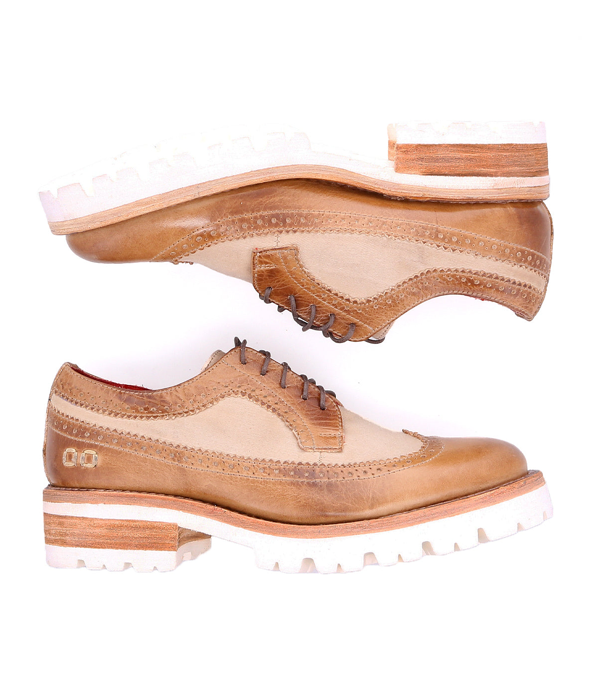 A pair of Bed Stu Lita K III tan shoes with white soles, perfect for a fall wardrobe.