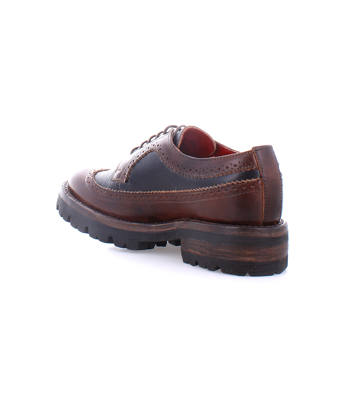A retro chic men's brown Bed Stu Lita K III oxford shoe on a white background.