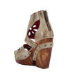 A women's leather sandal with wooden wedges and studs from Bed Stu's Lucrative collection.