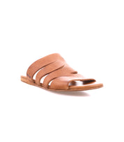 The Bed Stu Margin is a brown leather sandal featuring a flat sole and multiple straps on a white background, ideal for casual outings. Its leather upper design provides comfort and style in one sleek package.