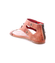 A single brown Bed Stu Soto Cutout leather sandal with cut-out details and a zipper on a white background.