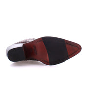 Bottom view of the Sposa dress shoe by Bed Stu, crafted from vegetable-tanned leather, with a sole made of leather and rubber that highlights intricate stitching and tread designs.