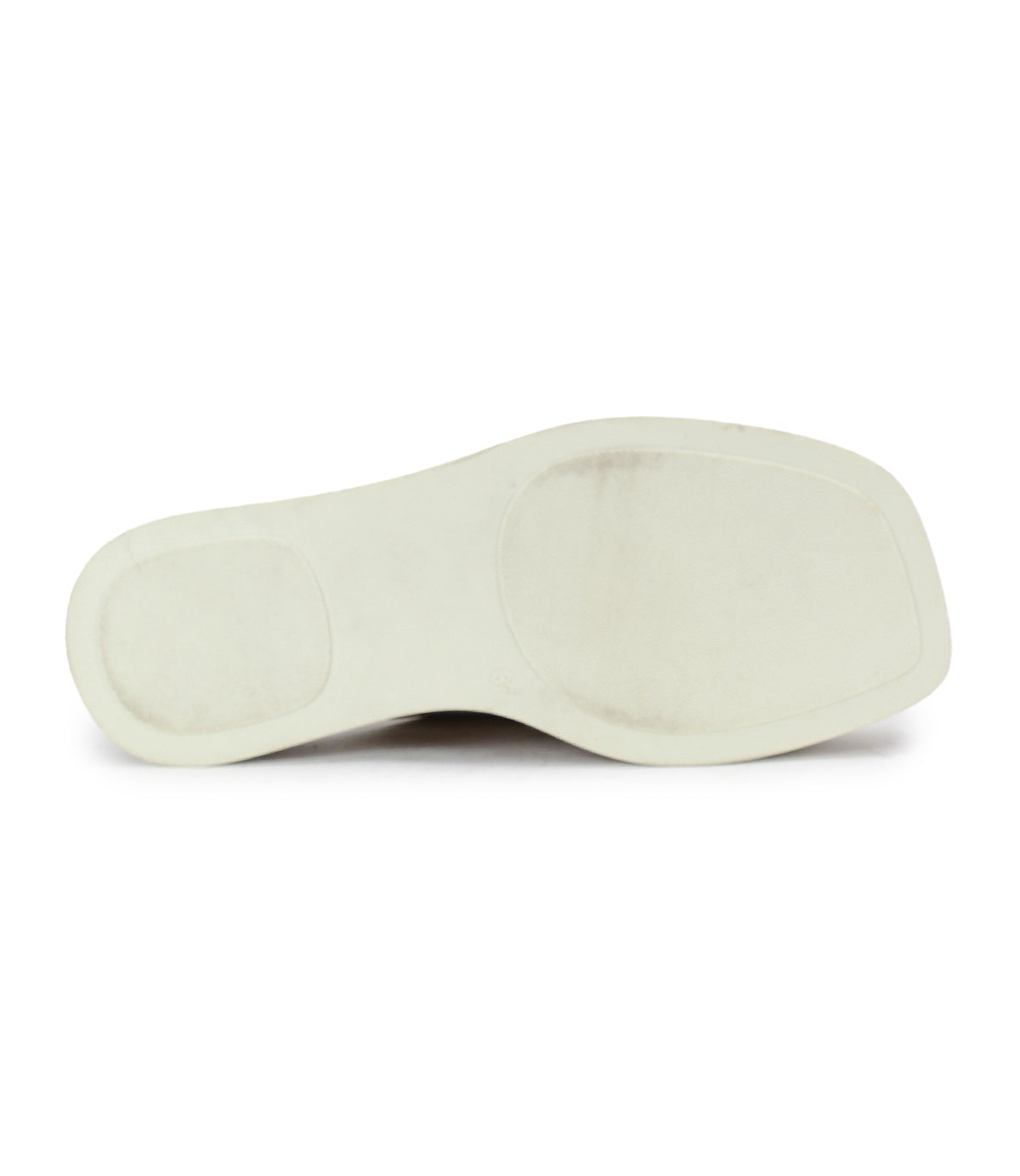 The image displays the bottom view of the Bed Stu Vext, a white platform slide sandal featuring a leather-wrapped sole, set against a plain background.