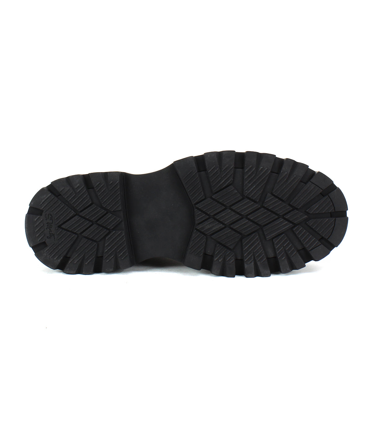 The Bed Stu Accelerate features a black rubber sole with a rugged lug outsole and deep tread pattern, shown from the bottom against a white background.