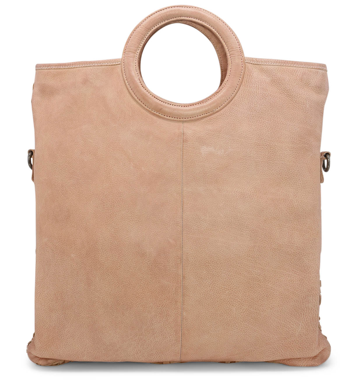 An Adele tote bag by Bed Stu, made of beige leather and featuring a round handle.