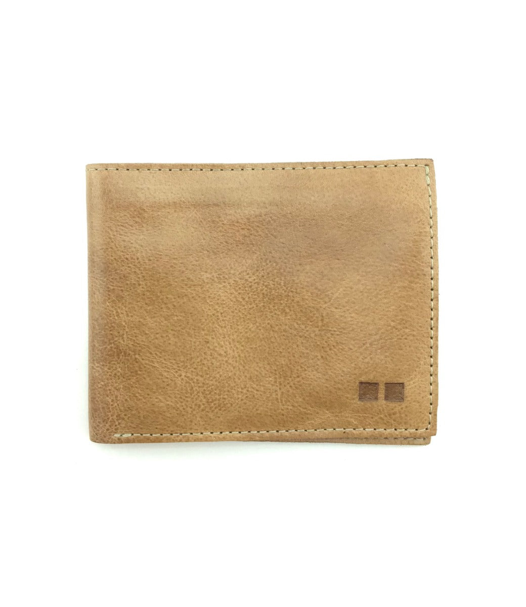 A Bed Stu Amidala tan leather wallet on a white background.