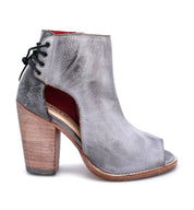 An Angelique ankle boot from Bed Stu, made of grey leather with a wooden heel.