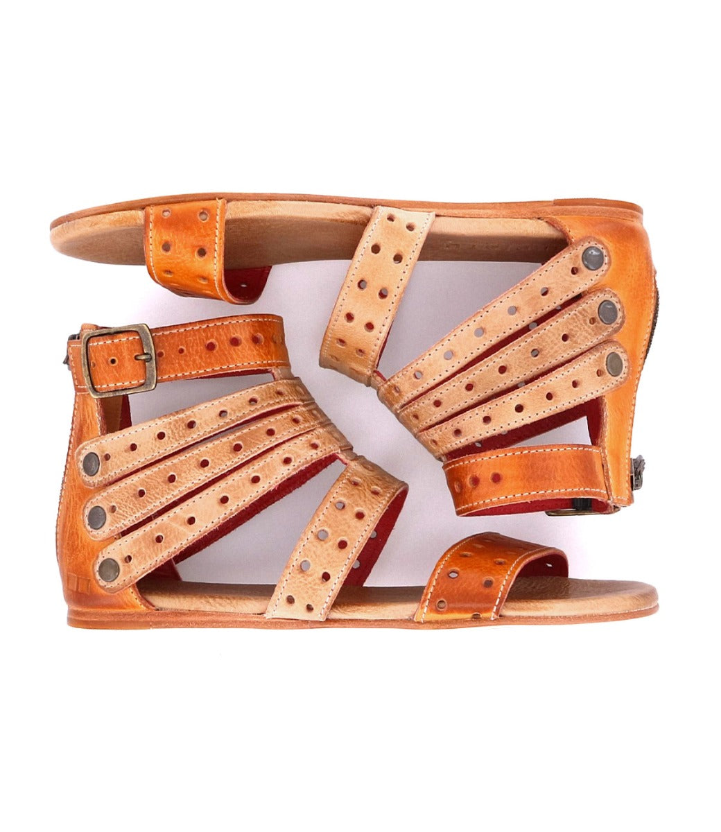 A pair of Artemis M tan sandals with straps by Bed Stu.