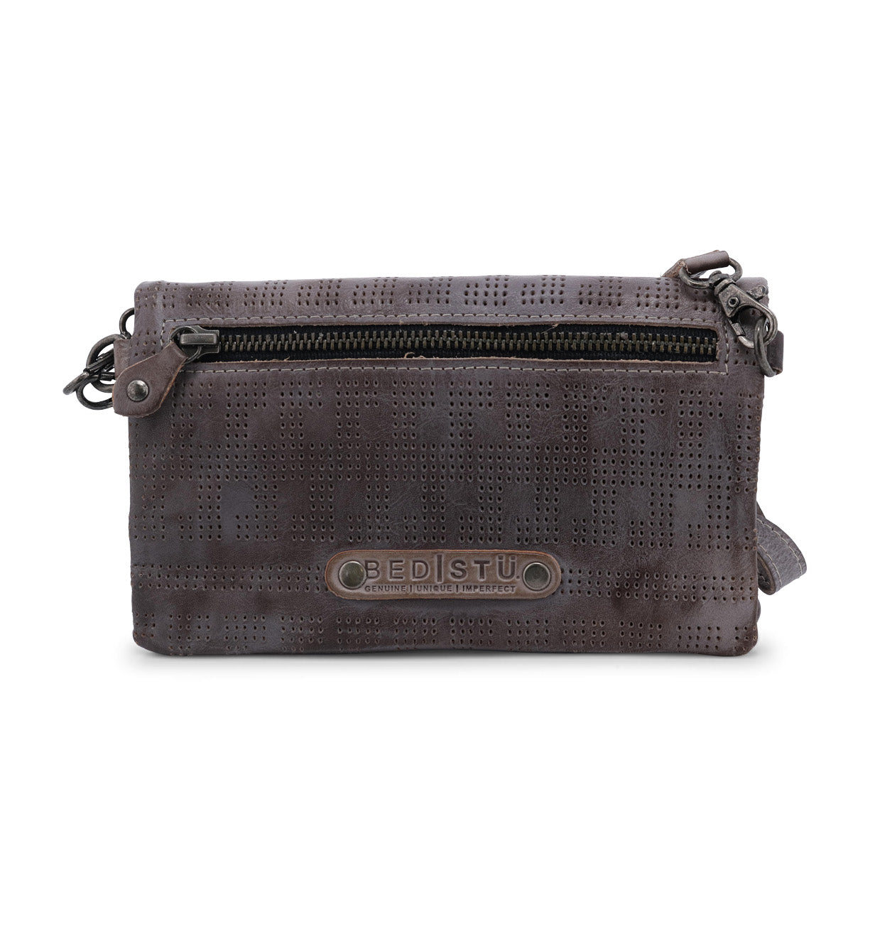 A Bayshore brown leather crossbody bag with a zipper by Bed Stu.