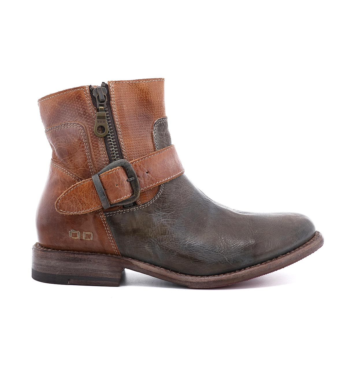 A Becca ankle boot by Bed Stu with a buckle and zipper.