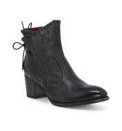A women's black ankle boot with lace detailing called Bia by Bed Stu.