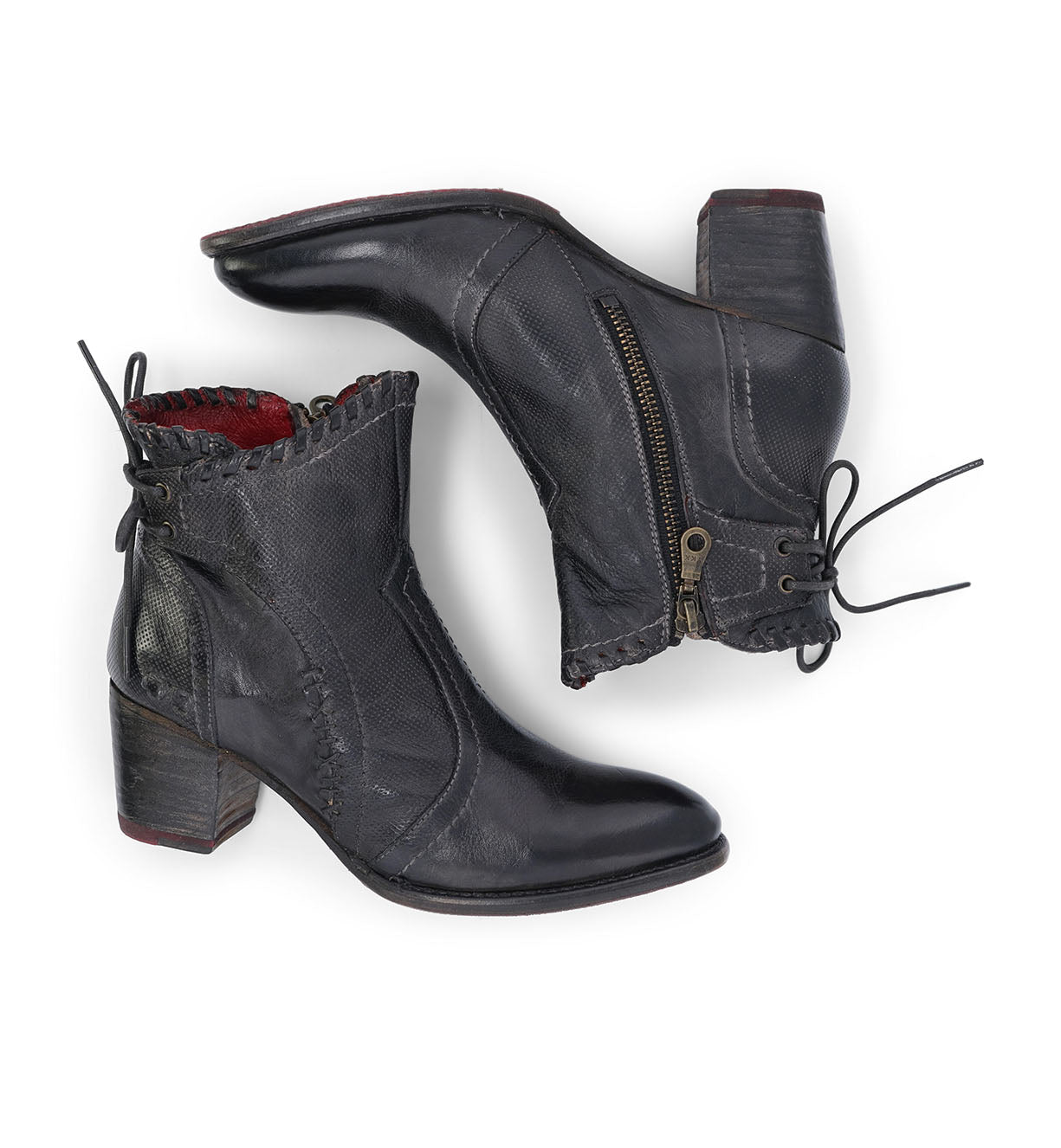 A pair of Bia black leather ankle boots with red detailing from Bed Stu.