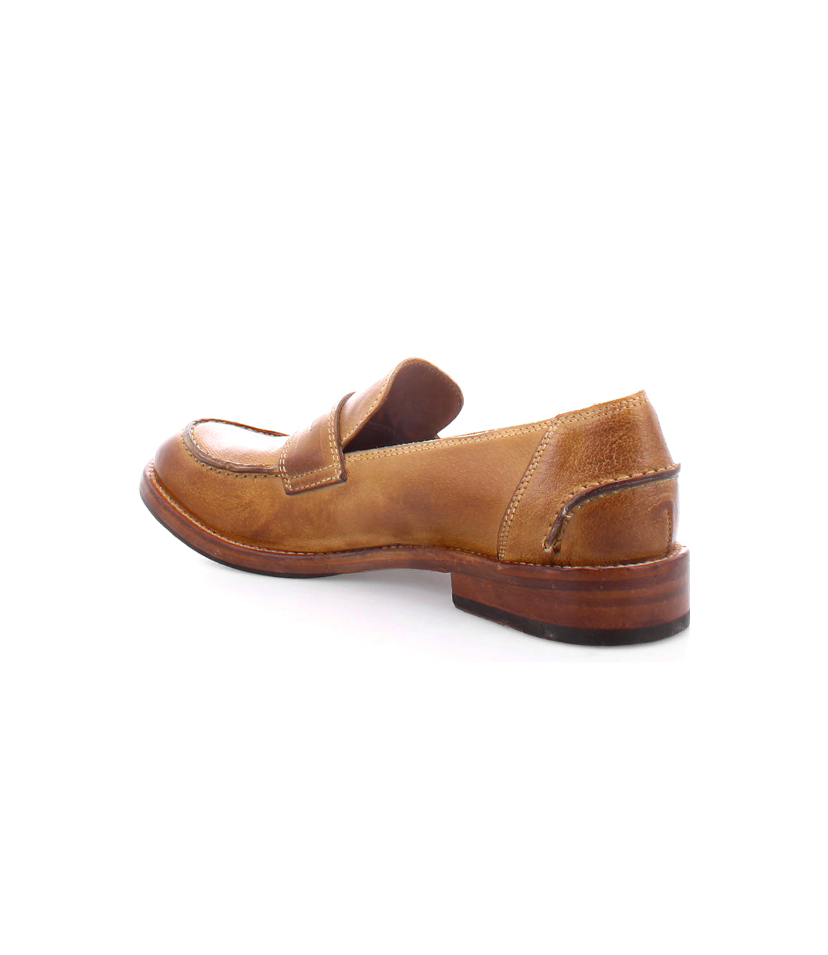 A men's penny loafer in Italian leather with a distressed finish, called Bonus and made by Bed Stu.