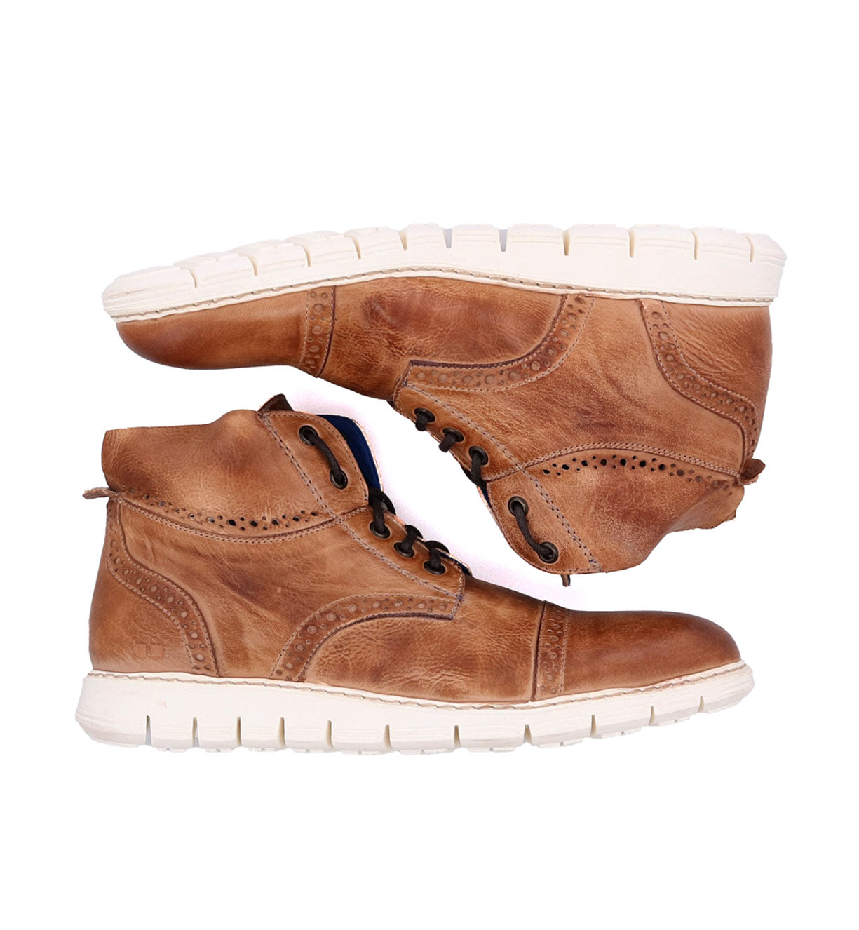 A pair of men's Bed Stu Bowery II brown leather boots.
