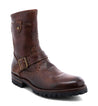 Men's Brando brown leather boots with Bed Stu buckles and buckles.