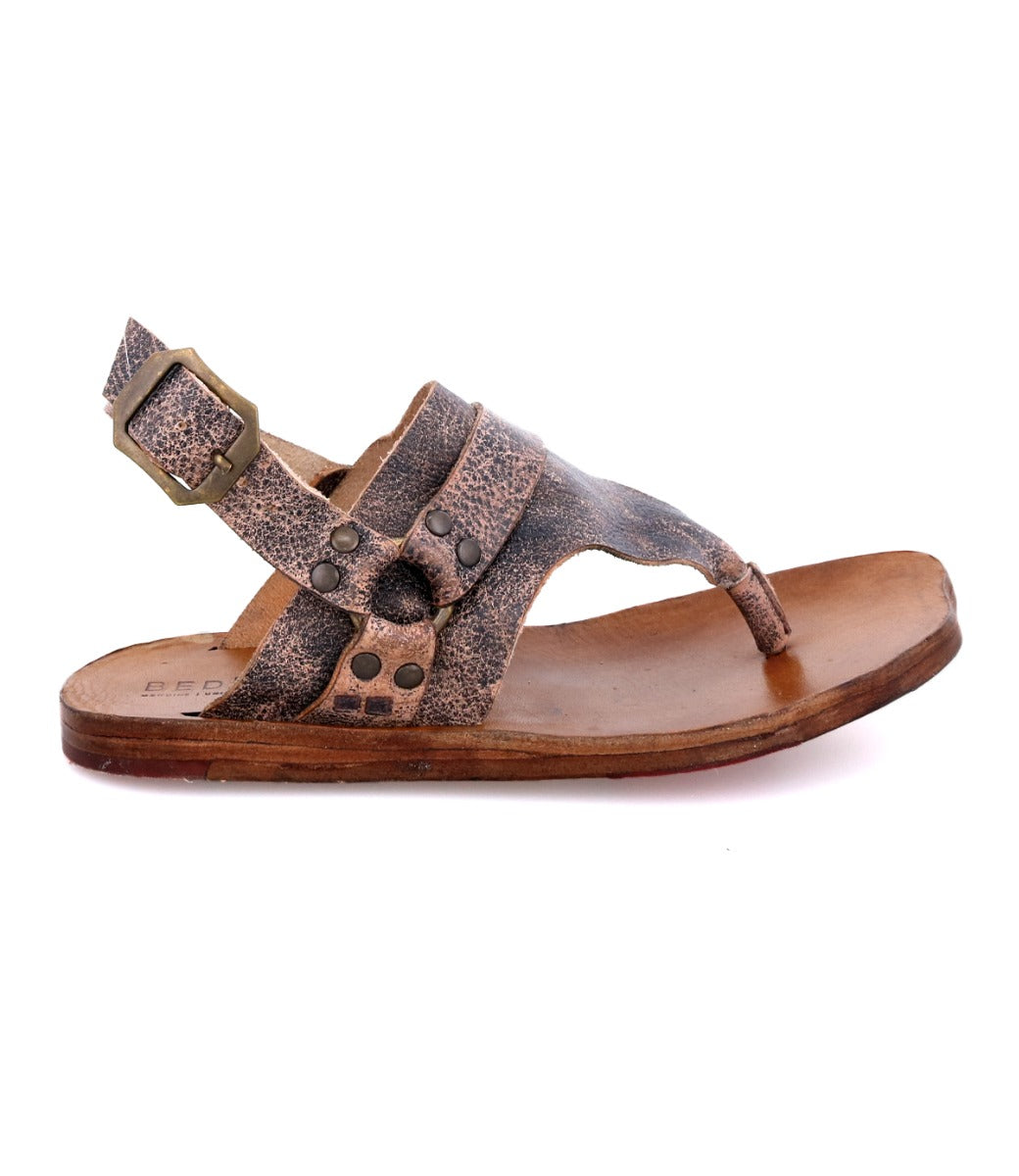 A women's black leather Callista sandal by Bed Stu with buckles and straps.