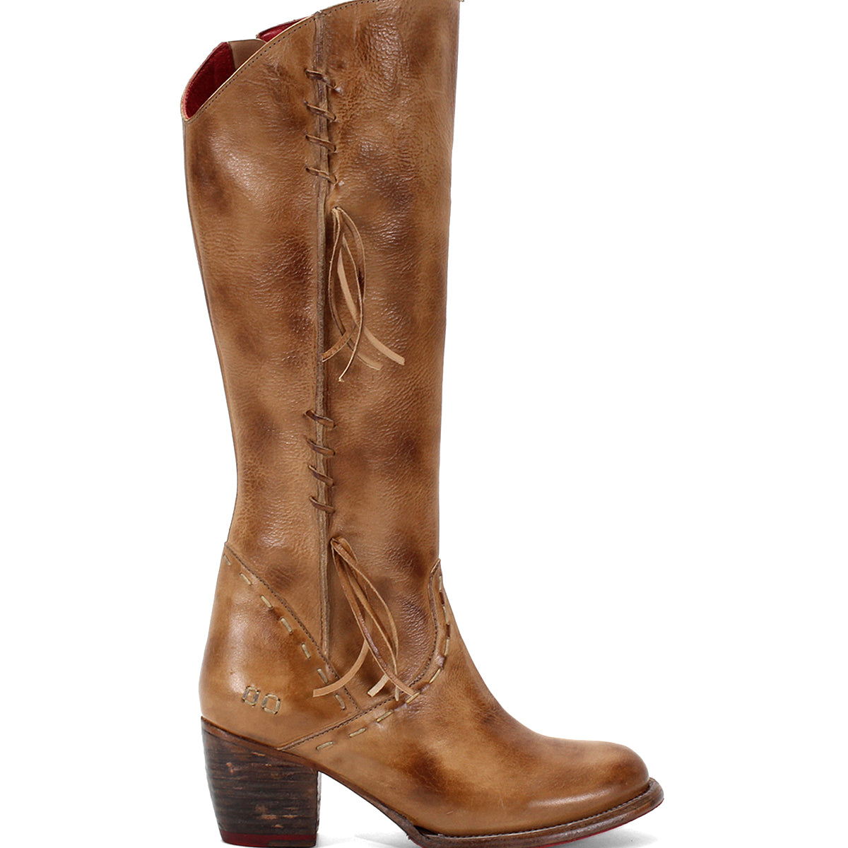 A women's tan Charis tall boot with tassels by Bed Stu.