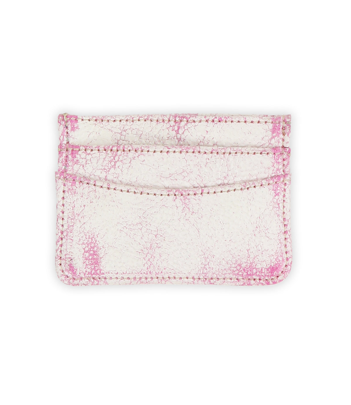 Compact and convenient, the Chuck by Bed Stu is a white and pink textured cardholder featuring two slots with a stitched border design.