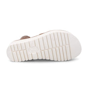 Sole of Clancy tan leather sandals by Bed Stu.