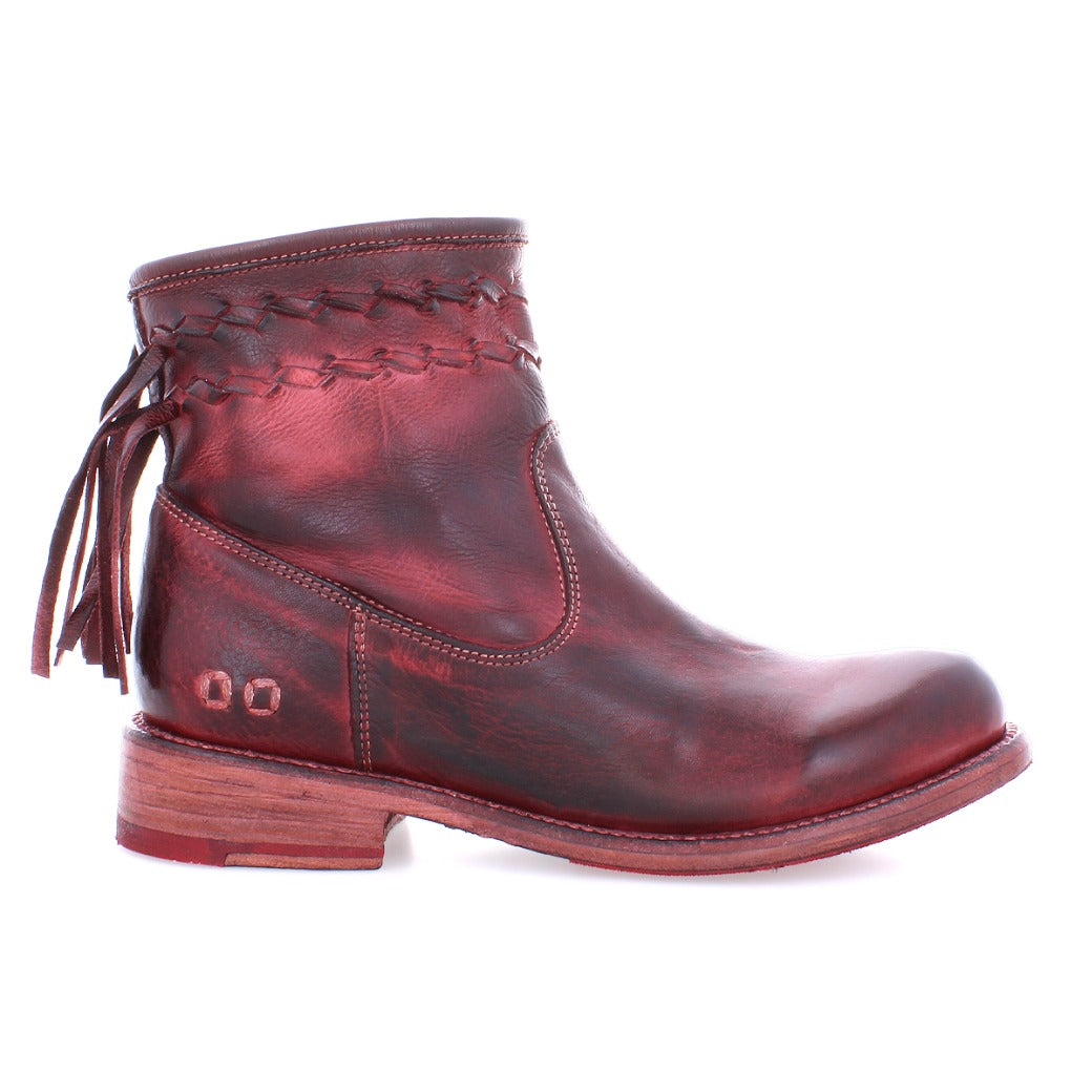 A women's red leather ankle boot with tassels called Craven by Bed Stu.