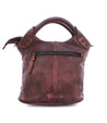 A brown leather Delilah handbag by Bed Stu with two handles and a zipper.
