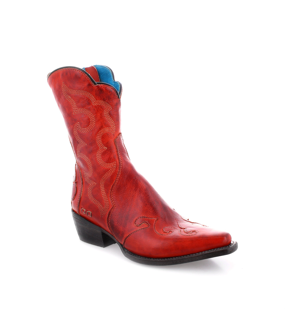 A women's Deuce cowboy boot with rustic charm on a white background, made by Bed Stu.