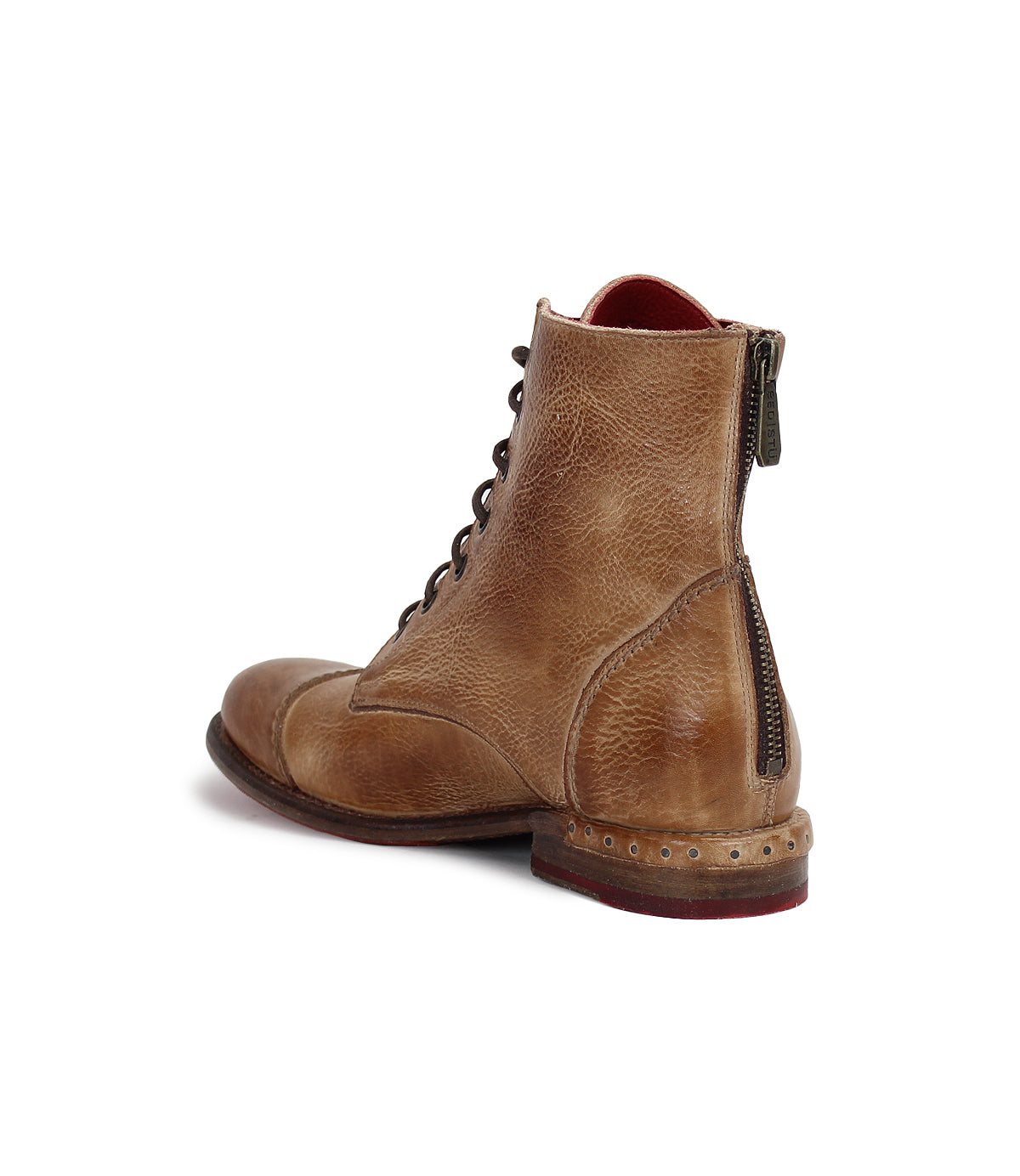 A men's Laurel brown leather boot with a red sole from Bed Stu.