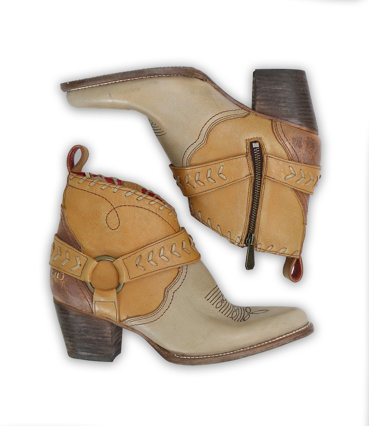 A pair of Bed Stu Tania cowboy boots on a white background.