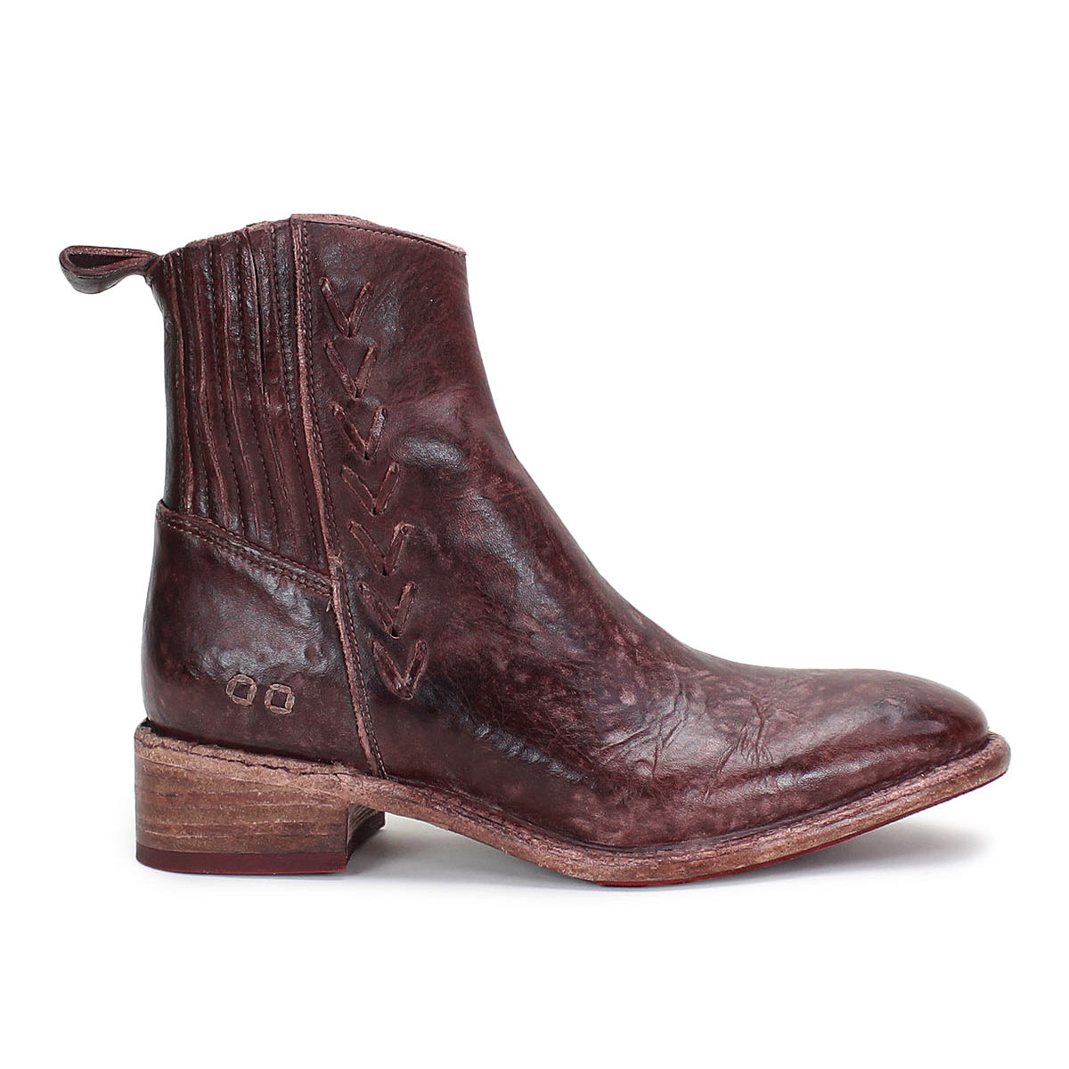A brown leather Alina ankle boot with a wooden sole from Bed Stu.