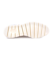 A white leather sneaker with white stripes on the sole - the Galahad by Bed Stu.