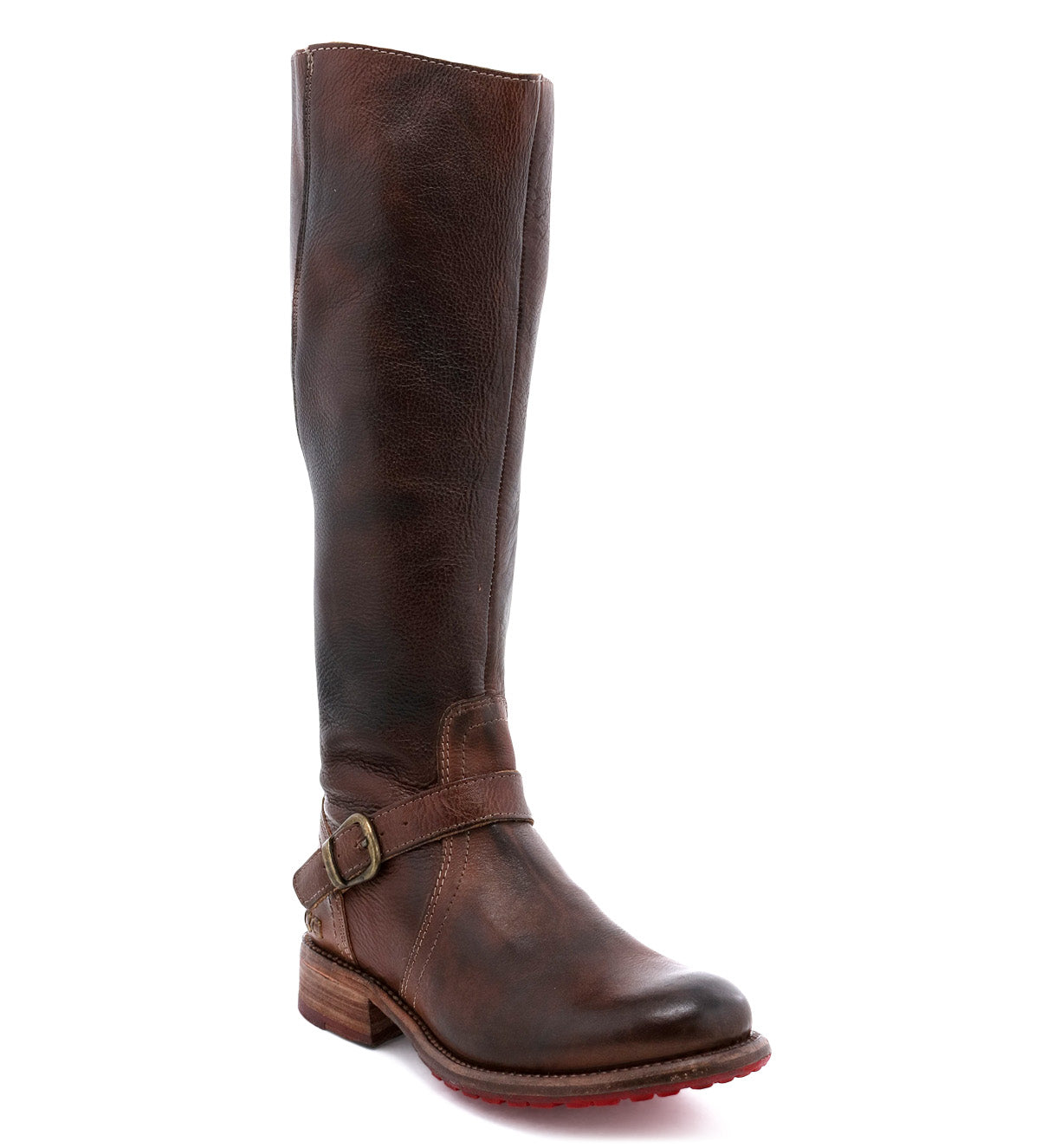 A women's brown leather Glaye riding boot by Bed Stu.