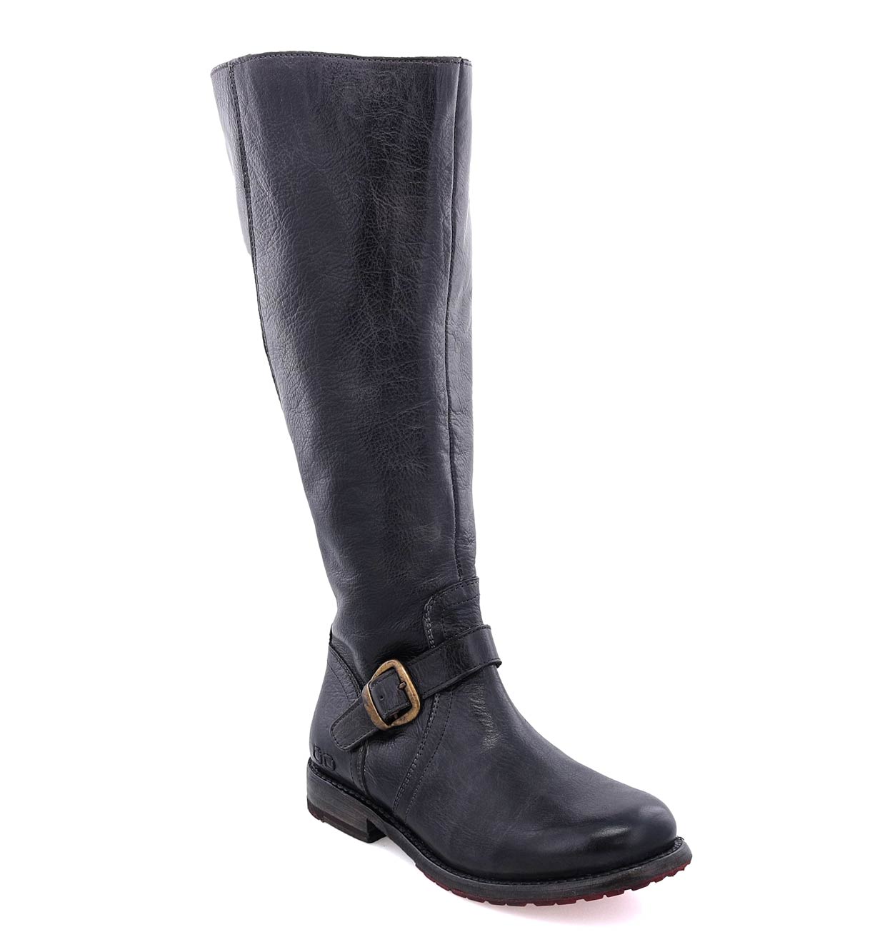 A women's black leather Glaye Wide Calf boot with buckles and buckles by Bed Stu.