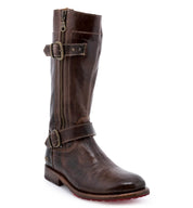 A women's Gogo Lug teak leather boot with buckles and buckles by Bed Stu.