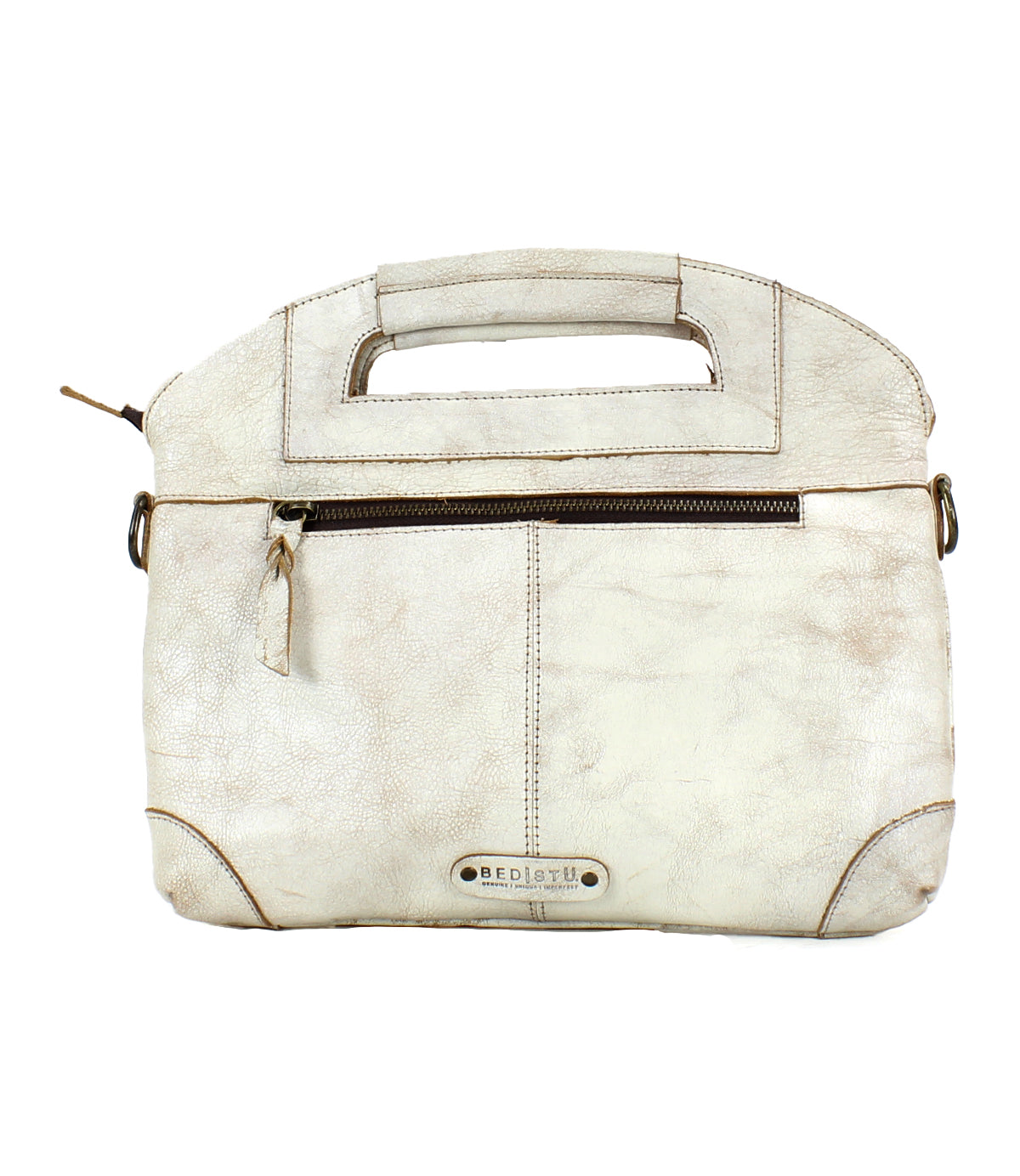 A stylish Greenway leather handbag by Bed Stu with a zipper for added security.
