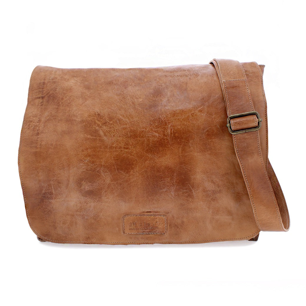 A Hampton II leather messenger bag by Bed Stu on a white background.