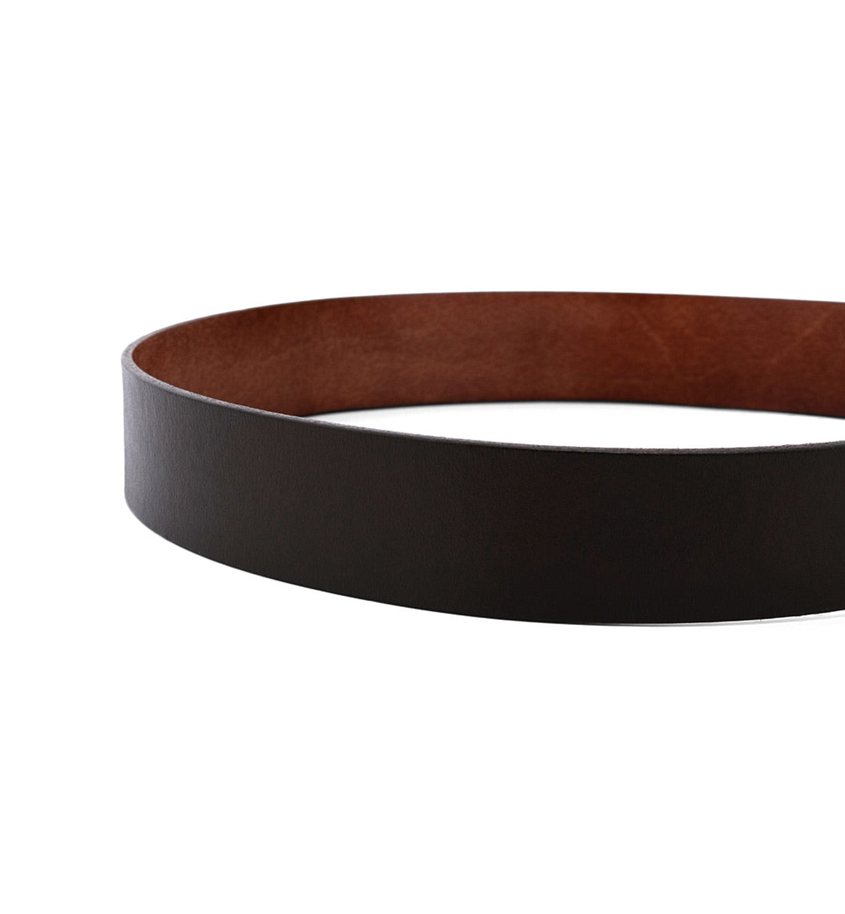 A Hobo by Bed Stu black and brown leather belt on a white background.