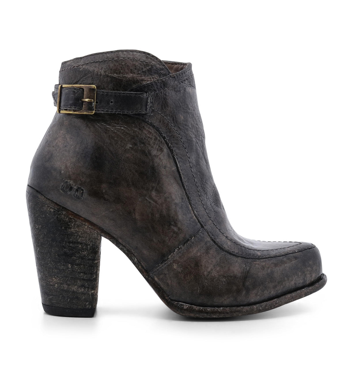 A women's grey Isla ankle boot with a metal buckle by Bed Stu.
