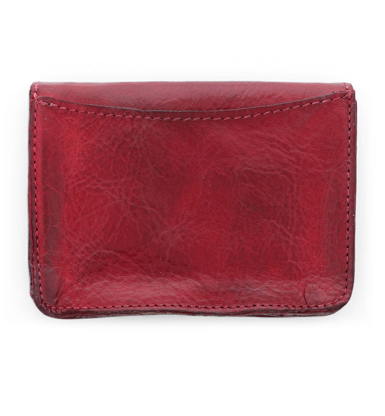 A Jeor by Bed Stu red leather card holder on a white background.