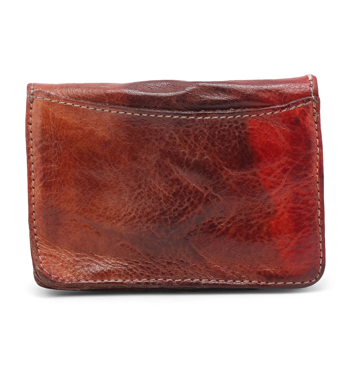 A Jeor brown leather card holder on a white background. (Brand: Bed Stu)