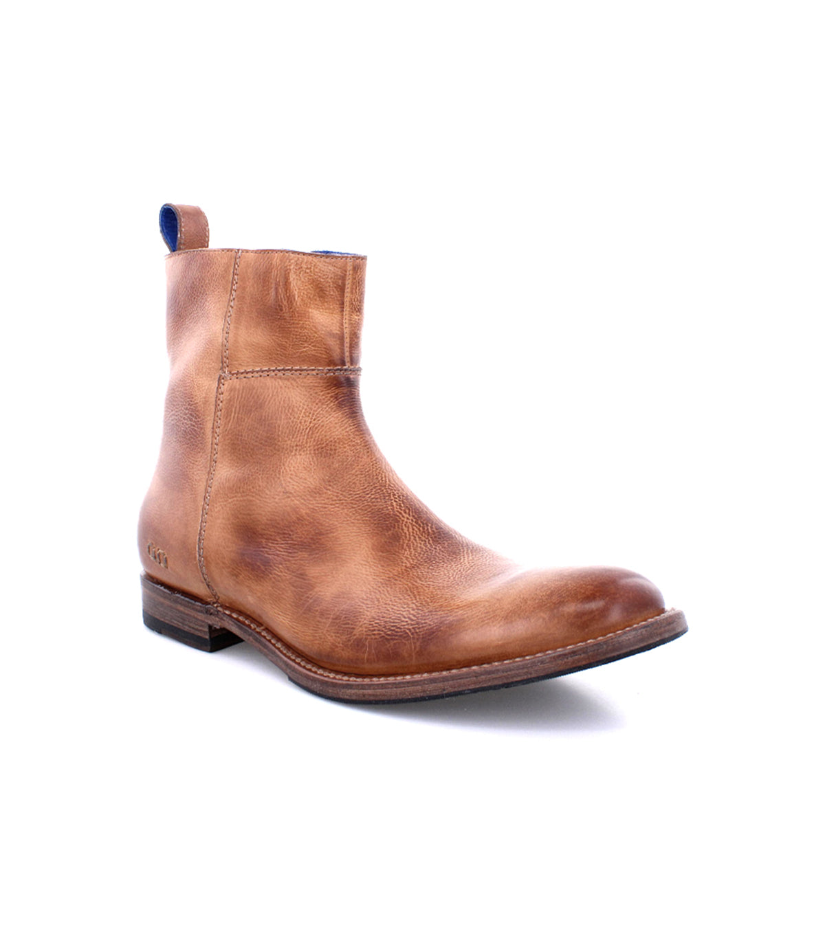 A single Bed Stu Kaldi brown leather ankle boot with a low heel and elastic side panel, displayed against a white background.