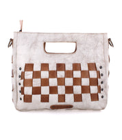 A Keiki purse by Bed Stu with a checkered pattern.