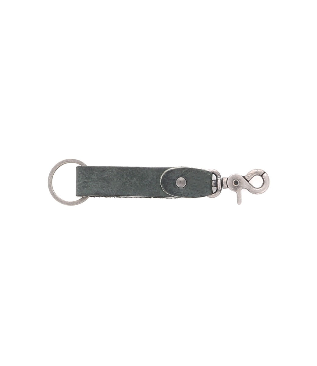 A Bed Stu Keygrab, a grey leather key ring with a metal clasp.