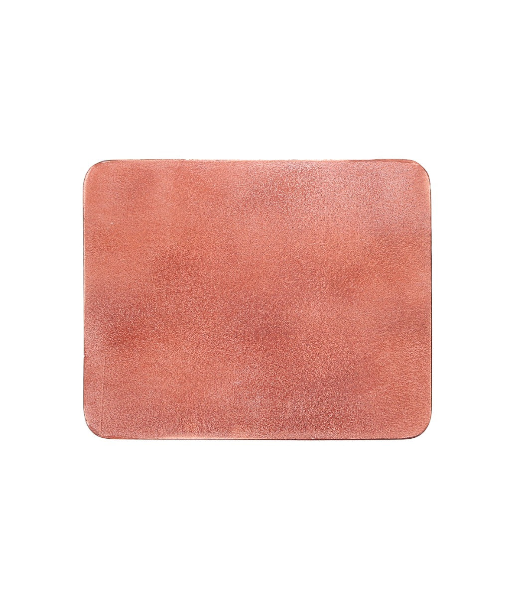Rectangular, textured, brown leather Bed Stu Launcher Mouse Pad with rounded corners and a suede underside against a white background, perfect for a curated workspace.