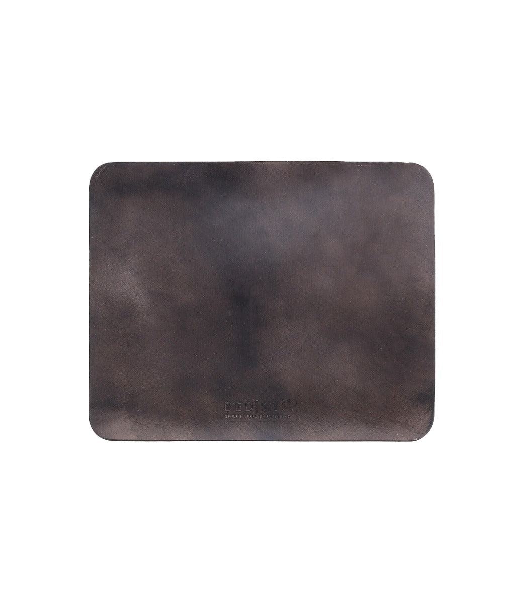 A rectangular, dark brown leather Launcher Mouse Pad with a slightly distressed finish and suede underside, featuring rounded corners and the word "Bed Stu" embossed near the bottom center—perfect for a curated workspace.
