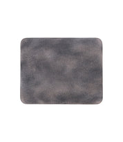 A rectangular, weathered gray leather Launcher Mouse Pad by Bed Stu with rounded corners and a suede underside on a white background—perfect for your curated workspace.